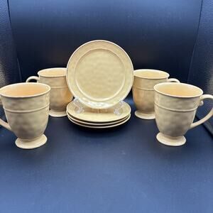 Retired Pier 1 MARTILLO MANGO LOT of 4 Footed Cups & 4 Dessert Plates
